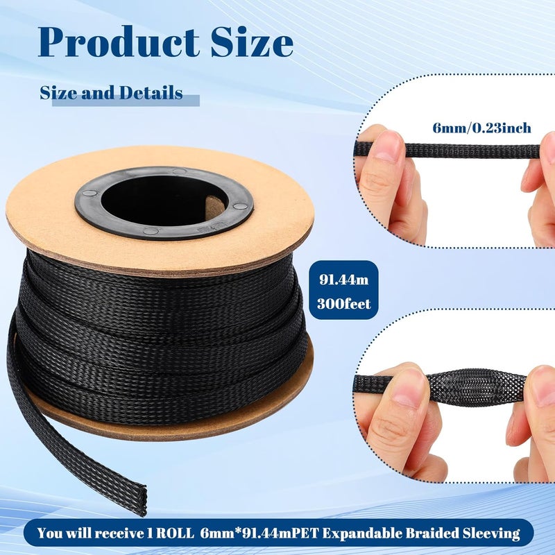 Pangda 300 Feet 1/4 Inch Wire Loom PET Expandable Braided Sleeving Braided Sleeve for TV, Computer, Home Theater (Black) - Image 2